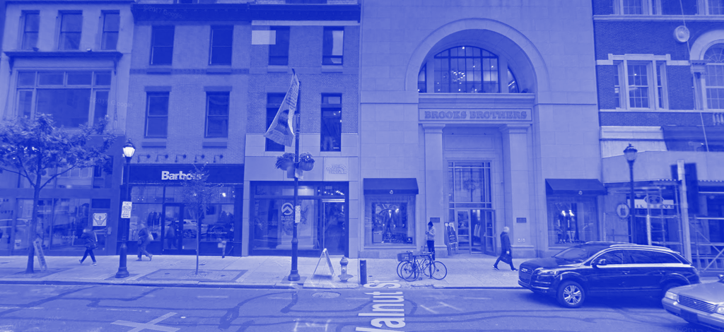 A photo of storefronts on Walnut St. in Center City Philadelphia